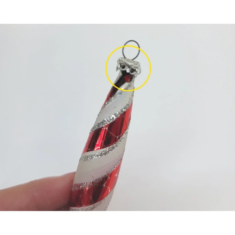 Columbia Red White Candy Cane Striped Glass Icicle Christmas Ornaments Set of 6